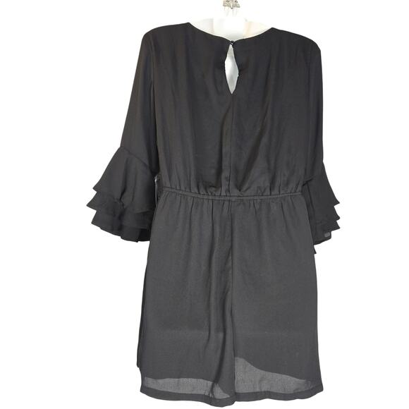 As U Wish Womens Medium Romper Bell Sleeves Suplice Wrap Black Dark Academia - Picture 5 of 15